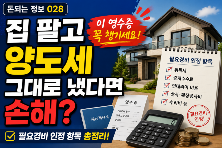 양도세필요경비 – 집 팔 때 이것 안 챙기면 세금 더 냅니다.