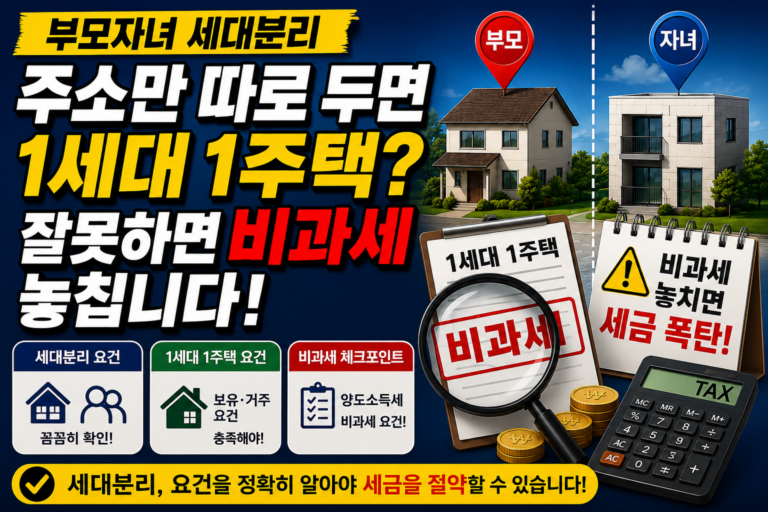 부모자녀 세대분리 – 주소만 따로 두면 1세대 1주택? 잘못하면 비과세 놓칩니다!