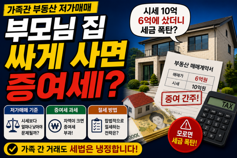 가족간부동산저가매매 – 부모님 집 싸게 사면 증여세?