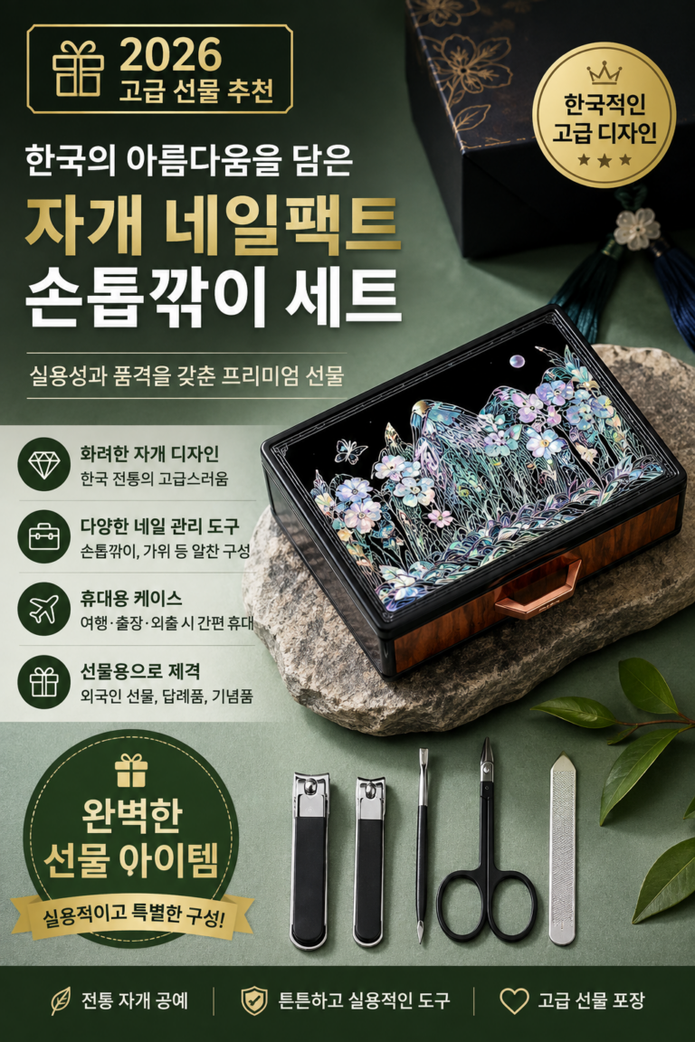 쉘라 자개 네일팩트 휴대용 고급 손톱깎이세트 외국인선물 한국적인 답례품 기념품 홍보용 선물용, 1개, 서랍형 일월오봉도