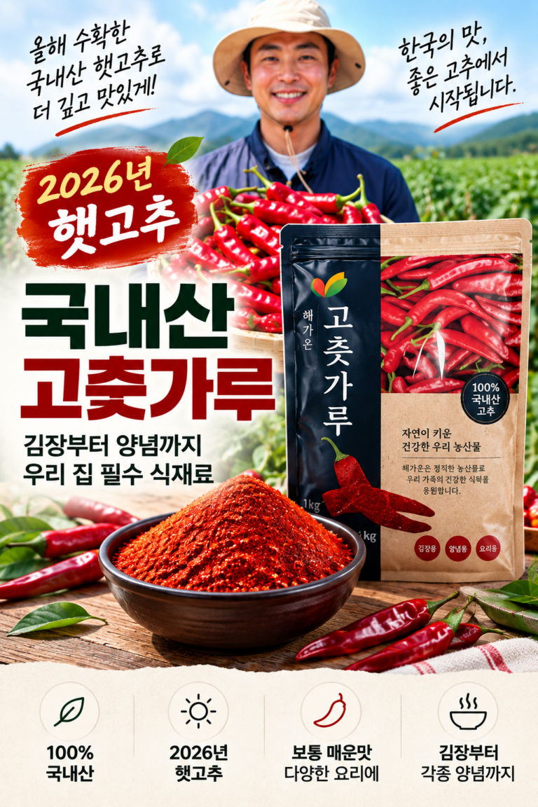 해남 고춧가루 해가온 [26년 햇고추] 국산 보통맛 / 김치양념 / 보통굵기 / 해남 / 한식용 / 고운, 1kg, 1개