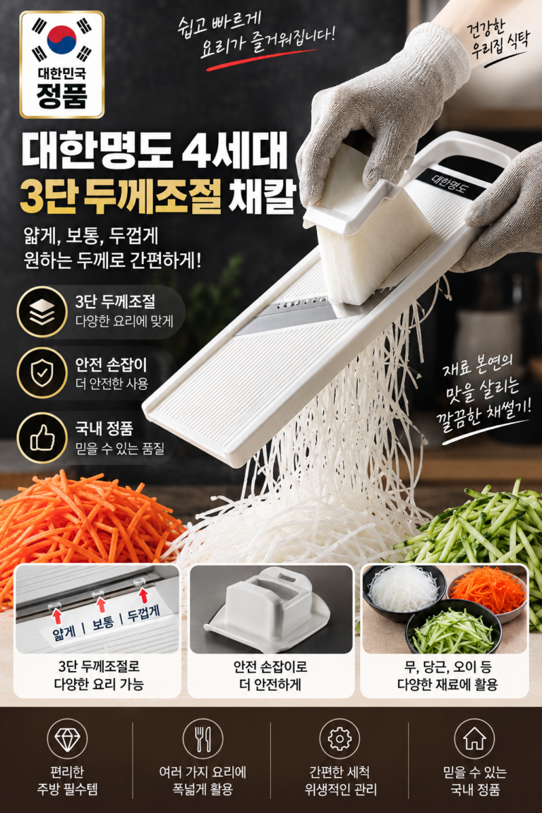 채칼 추천 대한명도 4세대 3단 두께조절 채칼｜무채·김장용 안전손잡이 슬라이서