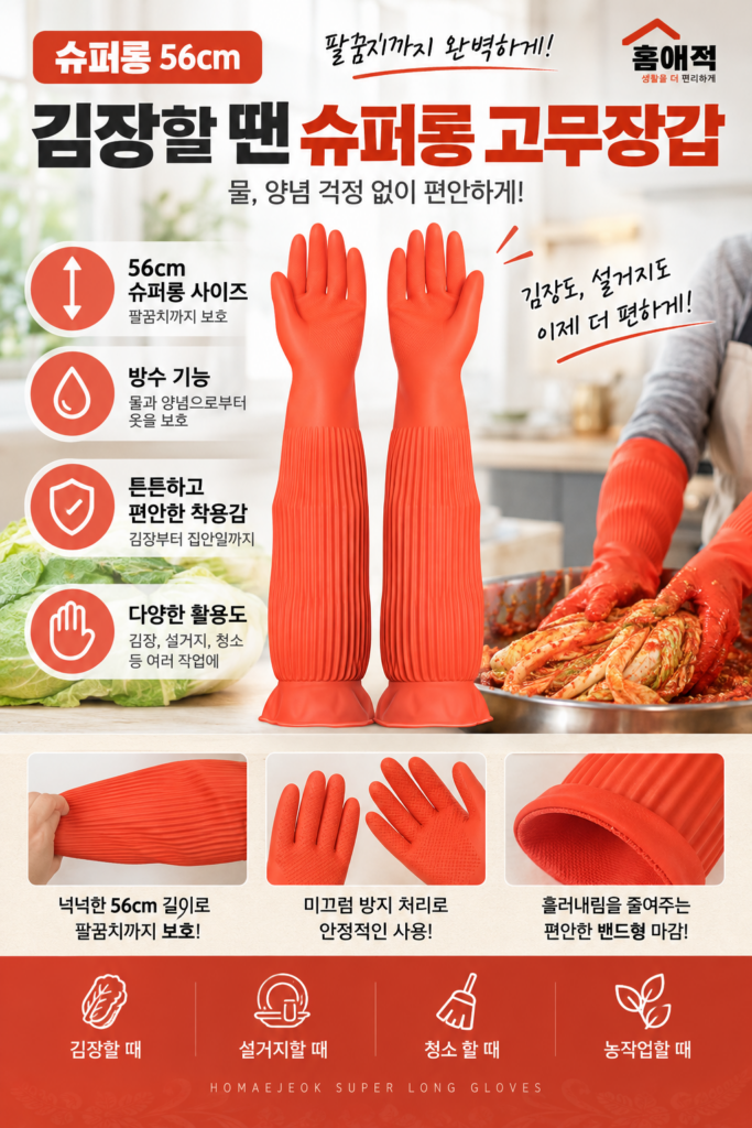 김장 고무장갑 추천｜홈매직 슈퍼롱 56cm 팔꿈치까지 긴 고무장갑 제품 이미지