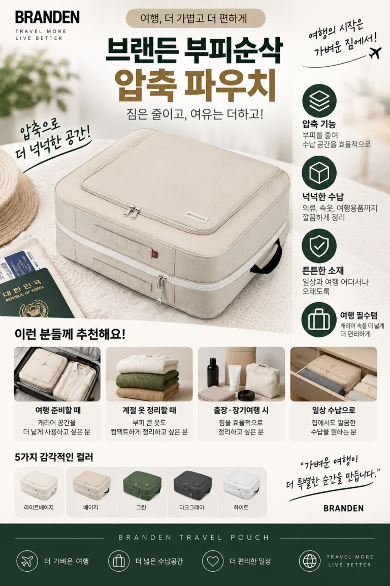 브랜든 압축파우치 부피순삭 의류 이불 다용도 압축 파우치