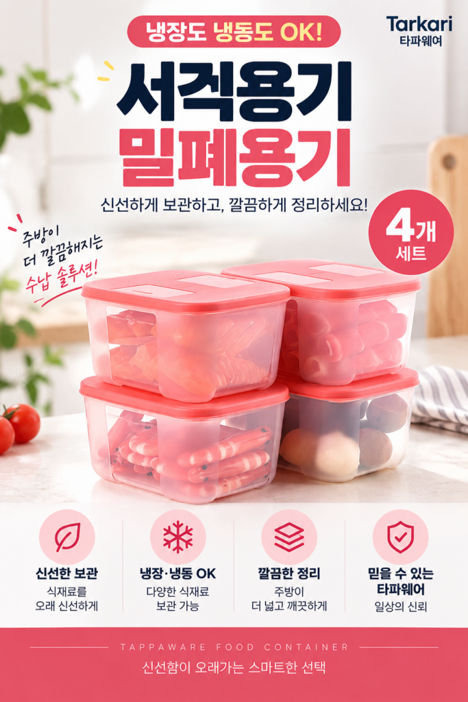 타파웨어 밀폐용기 추천｜사각용기 700ml 냉장·냉동 보관용기 4개 세트 제품 이미지