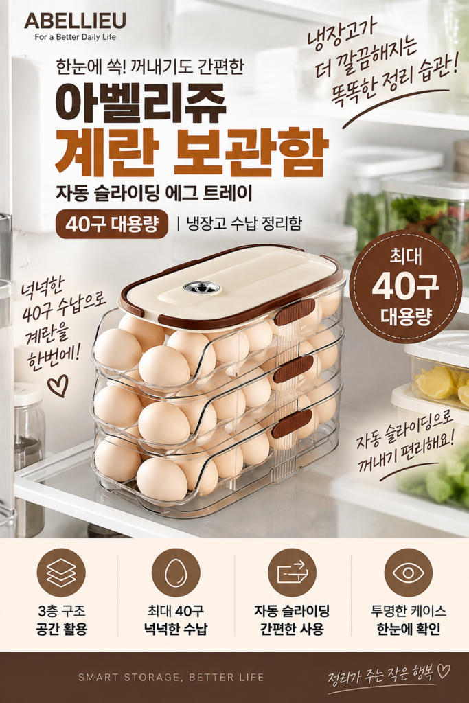 아벨리쥬 계란 보관함 40구｜냉장고 자동 슬라이딩 에그 트레이 수납함 제품 이미지
