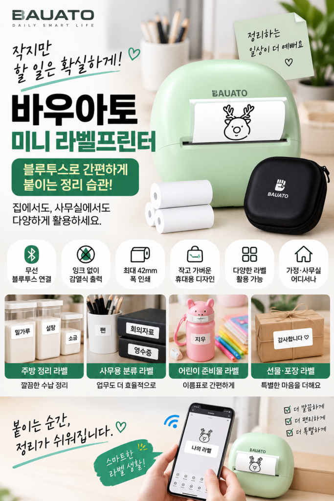 바우아토 스티코팝 멀티 라벨프린터 네임스티커 무선 블루투스 미니 감열식 라벨 프린터 D-B-0901 제품 이미지