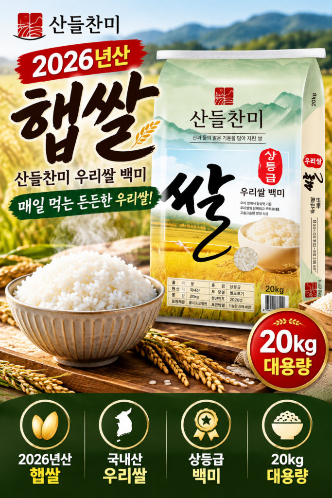 산들찬미 2026년산 햅쌀 20kg｜우리쌀 백미 상등급 제품 이미지